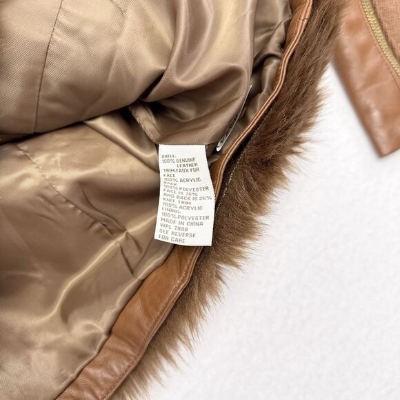 Boston Proper Leather Faux Fur Jacket Women Size 12 Brown Full Zip Festival Boho - Picture 6 of 9